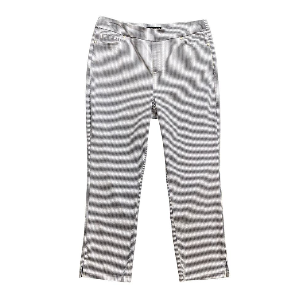 Mario Serrani Pants Womens M Medium Blue White Pin Striped Comfort Cropped Italy